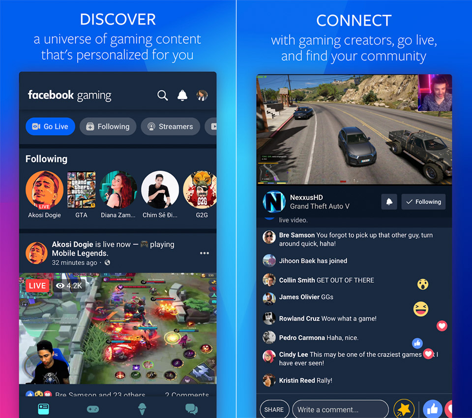 Facebook Gaming App Twitch YouTube