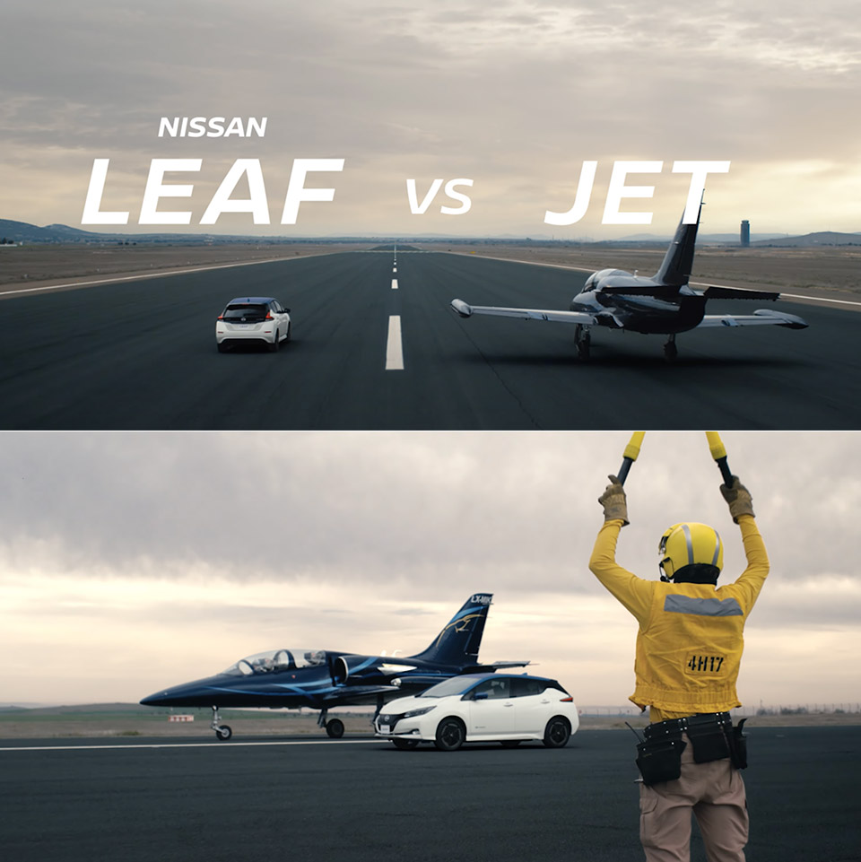 Nissan Leaf vs Fighter Jet Drag Racing