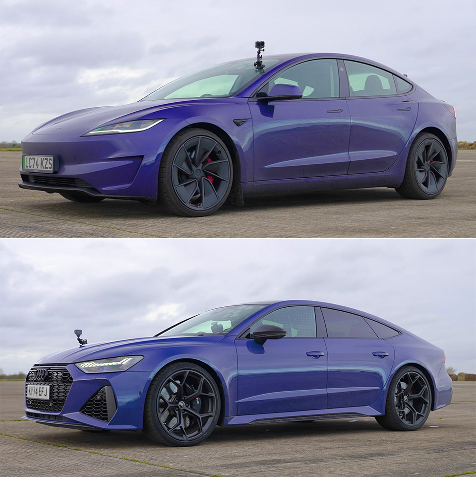 Tesla Model 3 Performance Audi RS7 Drag Racing