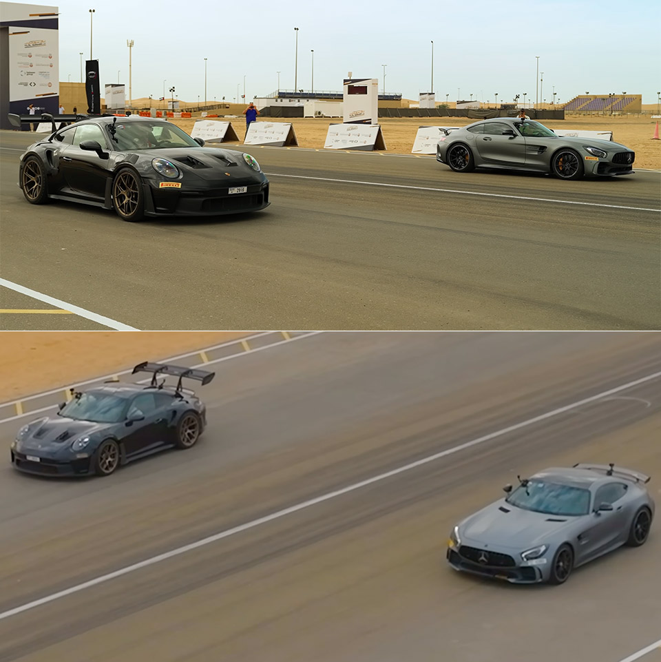 Porsche 911 GT3 RS Mercedes-AMG GT R Drag Racing