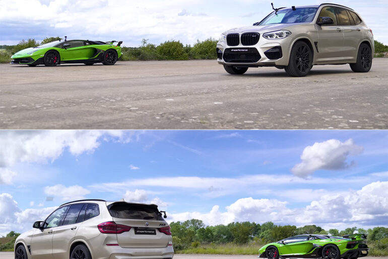 Lamborghini Aventador SVJ BMW X3 Drag Racing