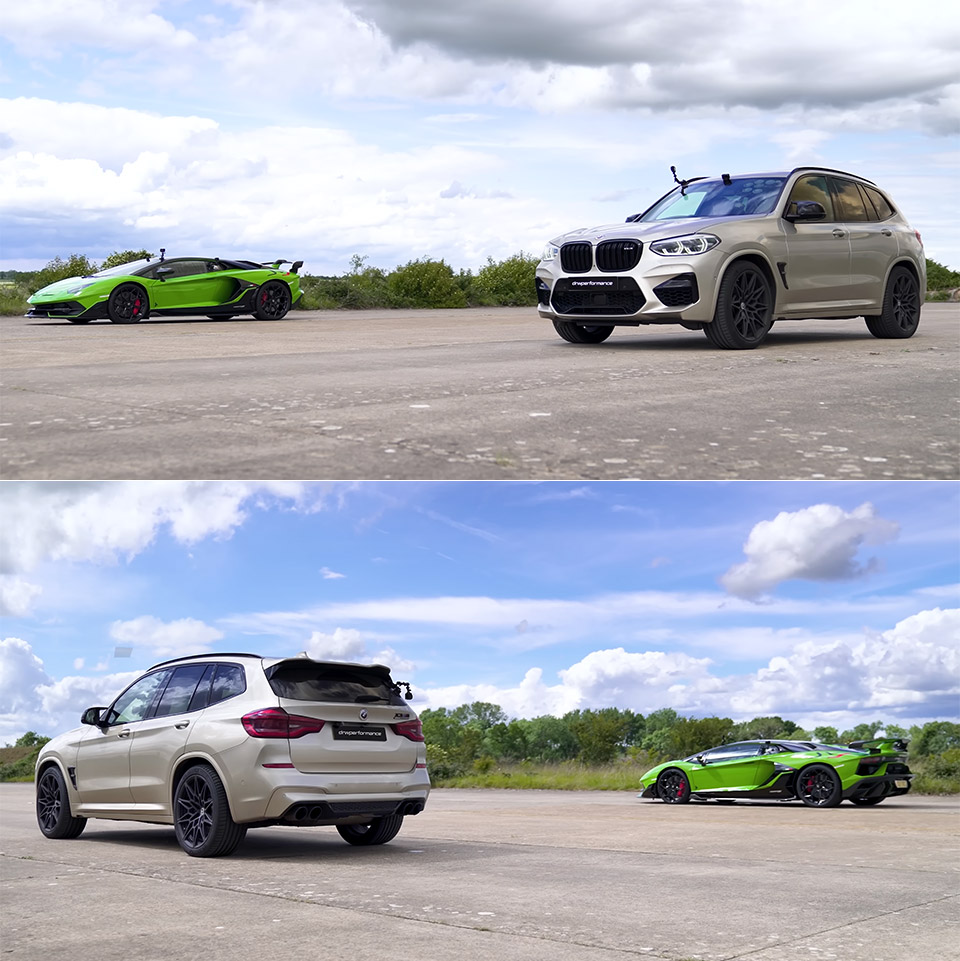 Lamborghini Aventador SVJ BMW X3 Drag Racing