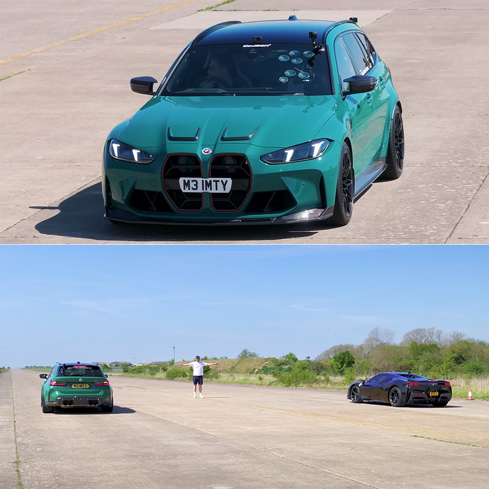 1,000hp BMW M3 vs Ferrari SF90 Drag Racing
