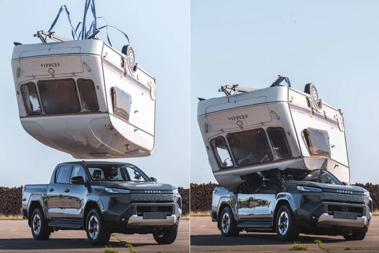 Toyota Electric Hilux Caravan Drop Top Gear Stunt