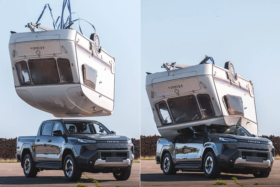 Toyota Electric Hilux Caravan Drop Top Gear Stunt